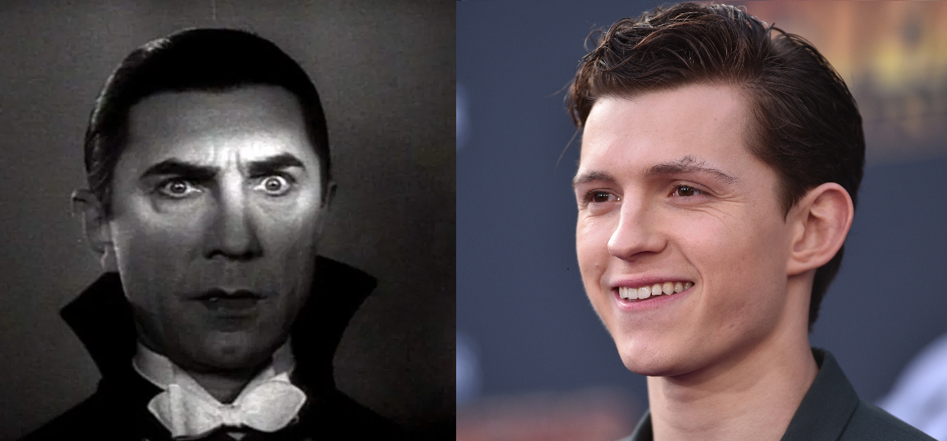 A picture of Bela Lugosi, alongside a picture of Tom Holland