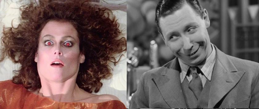 Shows Sigourney Weaver and George Formby side by side